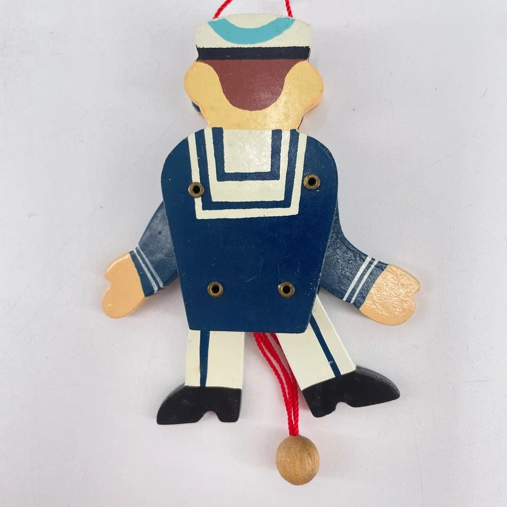 Vintage Danish Wooden Sailor Jumping Jack Ornament Danmark Hand Painted Toy